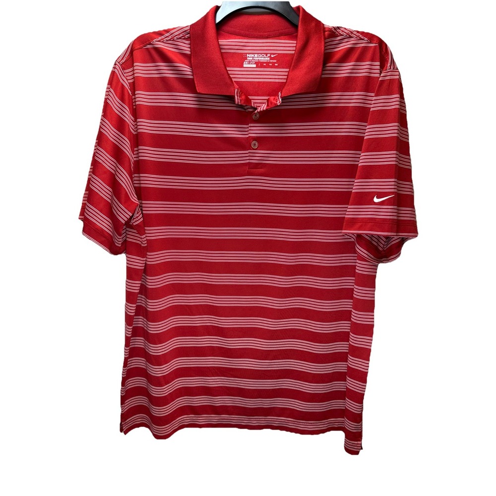 Nike Golf Polo Shirt Adult XXL Red & White Striped‎ Dri-Fit Short Sleeve Men's